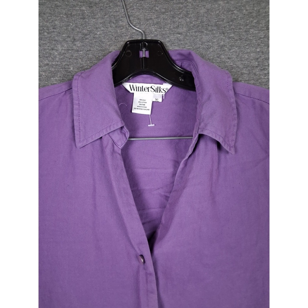 Wintersilks Womens Shirt XL Purple Silk Cotton Blend Button Up Lightweight Class